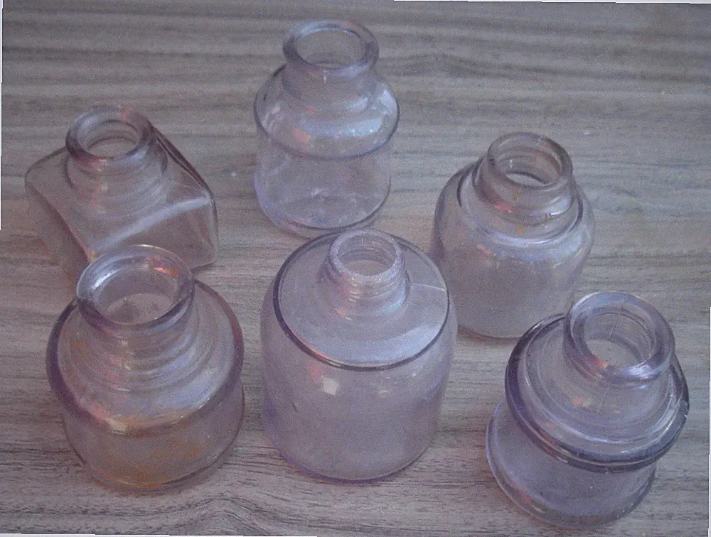 6 antique sun-purpled American Ink bottles...Thomas'/Watermans/Sanfords'...1 LOT