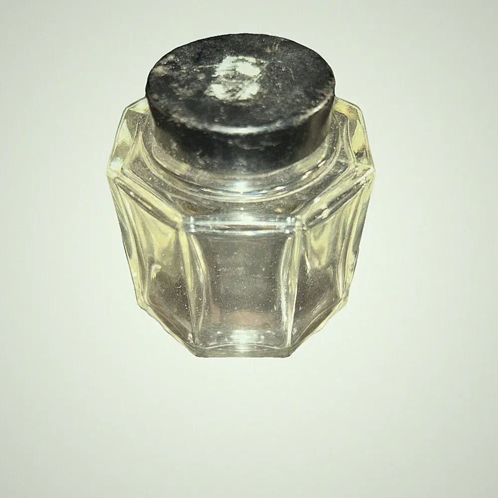 Vintage Octagon Ink Bottle With Black Lid